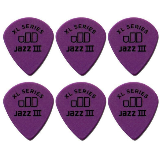 6 x Jim Dunlop Tortex Jazz 3 XL Purple 1.14mm Guitar Picks III Free Post