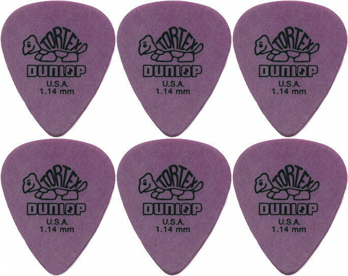 6 x Dunlop Tortex Standard 1.14MM Gauge Guitar Picks 418R Purple