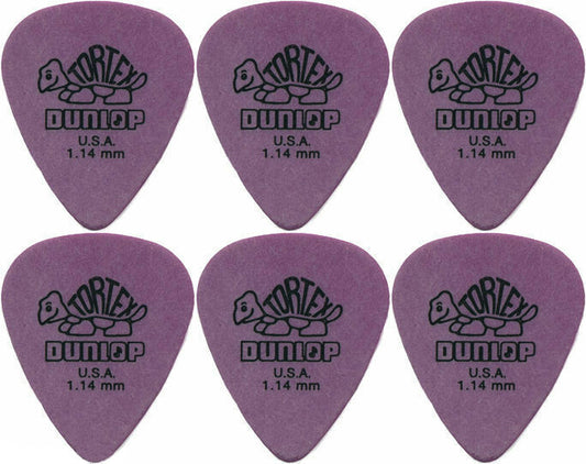 6 x Dunlop Tortex Standard 1.14MM Gauge Guitar Picks 418R Purple