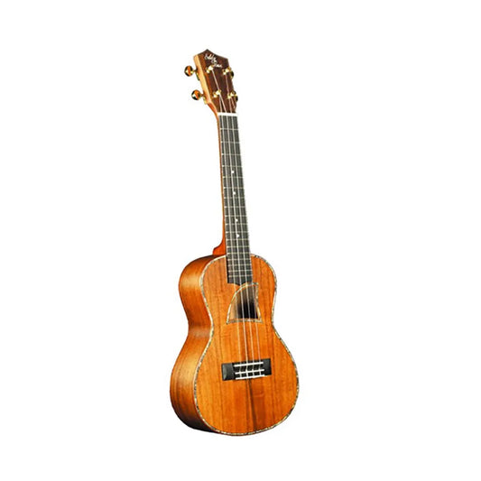Eddy Finn EF-90 Concert Ukulele - Solid Black Acacia, Satin Finish, Rosewood Fretboard, Mahogany Neck, Abalone Binding, Aquila Strings