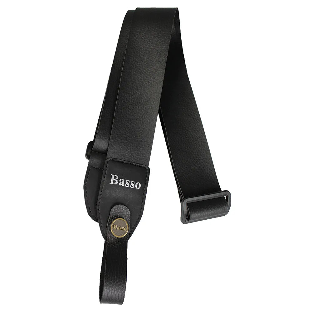 Basso Synthetic Black Ukulele Strap UK-11 - 4cm Wide, Recycled Materials, Adjustable Length 90cm to 1.4m