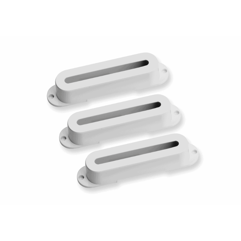 Set of 3 Black Hot Stack Stratocaster Pickup Covers with Silver Seymour Duncan Logo
