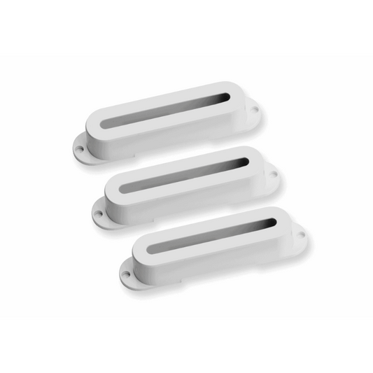 Set of 3 Black Hot Stack Stratocaster Pickup Covers with Silver Seymour Duncan Logo