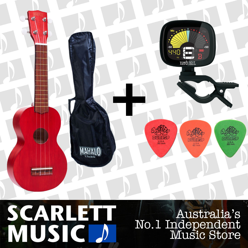 MAHALO Wooden Soprano Ukulele Transparent Red & Bag Kahiko Series MK1-TRD