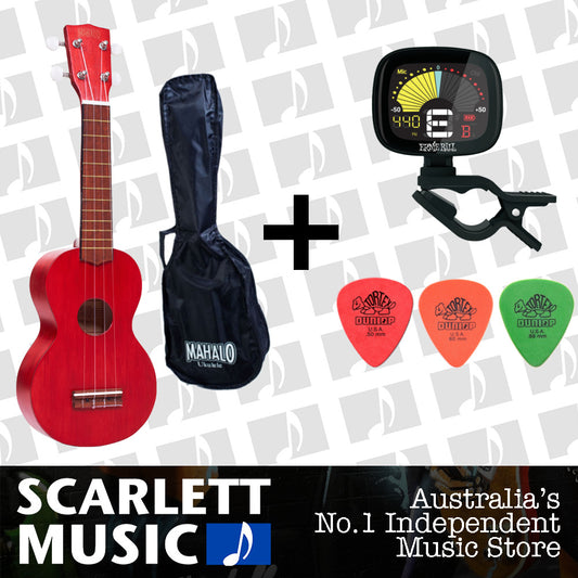 MAHALO Wooden Soprano Ukulele Transparent Red & Bag Kahiko Series MK1-TRD