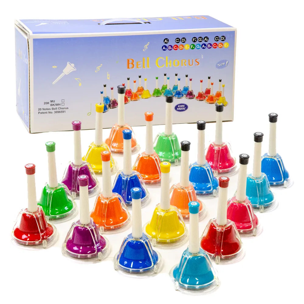 20-Note Chromatic Handbell Set A3-E6 with Colour-Coded Bells for Musical Learning and Classroom Use