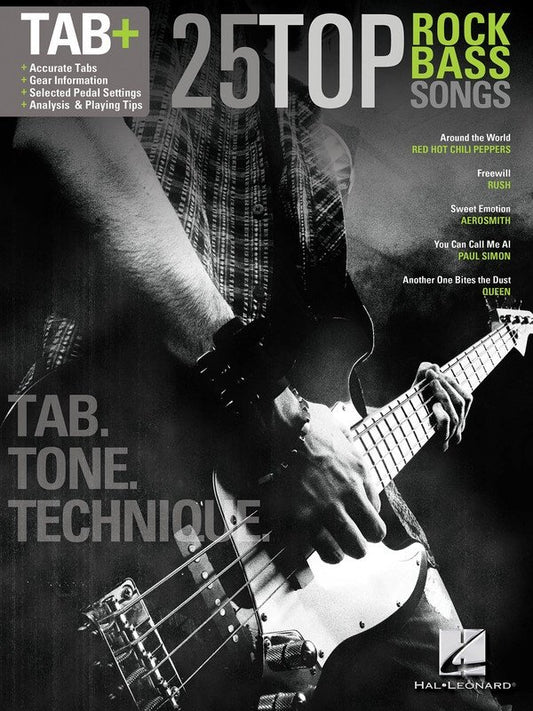 25 Top Rock Bass Songs — Bass TAB Tone & Tech — Bass Recorded Versions (Hal Leonard)
