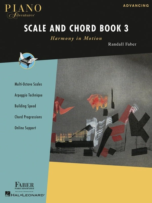 Piano Adventures Scale and Chord Book 3 by Faber Piano Adventures, 72 pages, Level 3B and up, includes scales, arpeggios, and music theory.