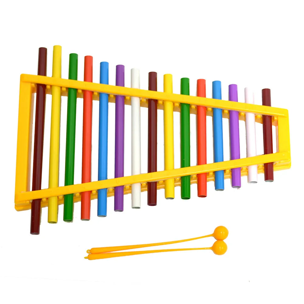 Glockenspiel 15 Tone Open Tube with Colorful Bars and Durable Plastic Frame