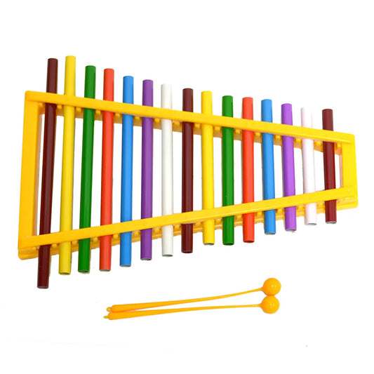 Glockenspiel 15 Tone Open Tube with Colorful Bars and Durable Plastic Frame