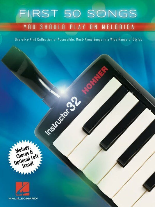 First 50 Songs You Should Play on Melodica by Hal Leonard, 88 pages, features accessible songs for beginners on accordion.