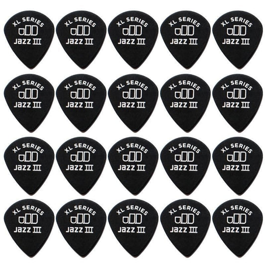 20 x Jim Dunlop Tortex Jazz 3 XL Black 1.35mm Guitar Picks III