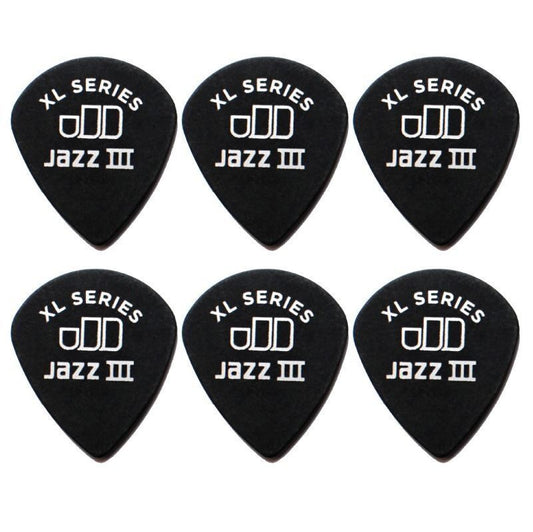 6 x Jim Dunlop Tortex Jazz 3 XL Black 1.35mm Guitar Picks III Free Post