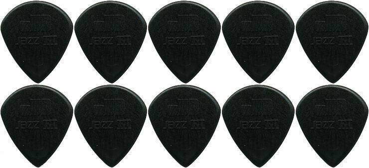 10 x Dunlop Jazz III Black Guitar Picks / Plectrums