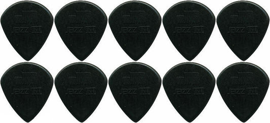 10 x Dunlop Jazz III Black Guitar Picks / Plectrums