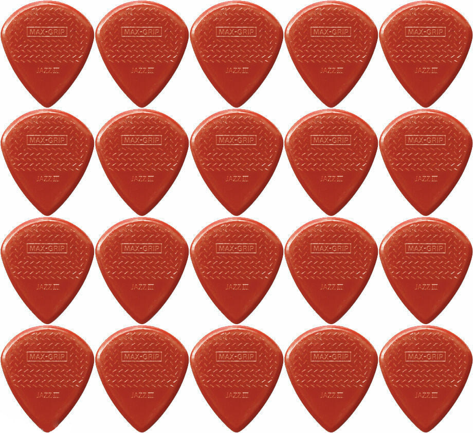 20 x Dunlop Max Grip Jazz 3 Red Nylon Gauge Guitar Picks Jazz III