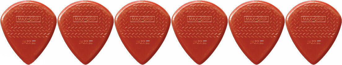 6 x Dunlop Max Grip Jazz 3 Red Nylon Gauge Guitar Picks Jazz III
