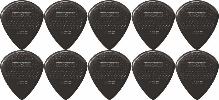 10 x Jim Dunlop Max Grip Jazz 3 Black Stiffo Gauge Guitar Picks Jazz III