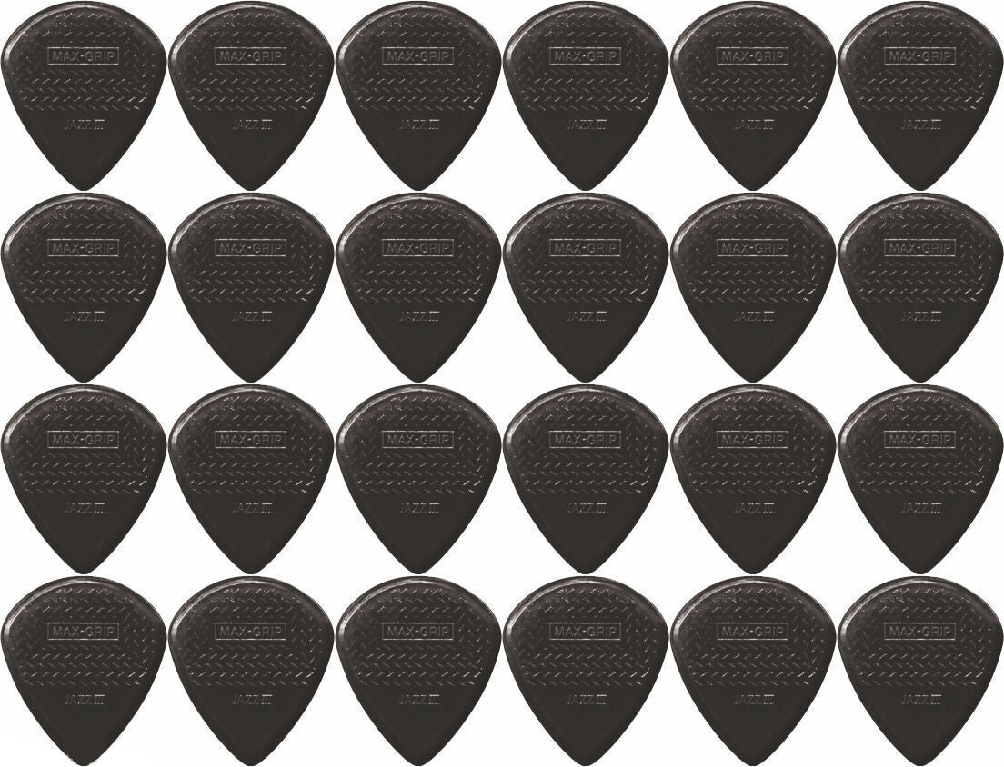 24 x Jim Dunlop Max Grip Jazz 3 Black Guitar Picks 471R3S Jazz III