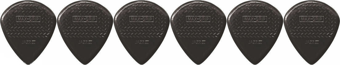6 x Jim Dunlop Max Grip Jazz 3 Black Stiffo Gauge Guitar Picks Jazz III
