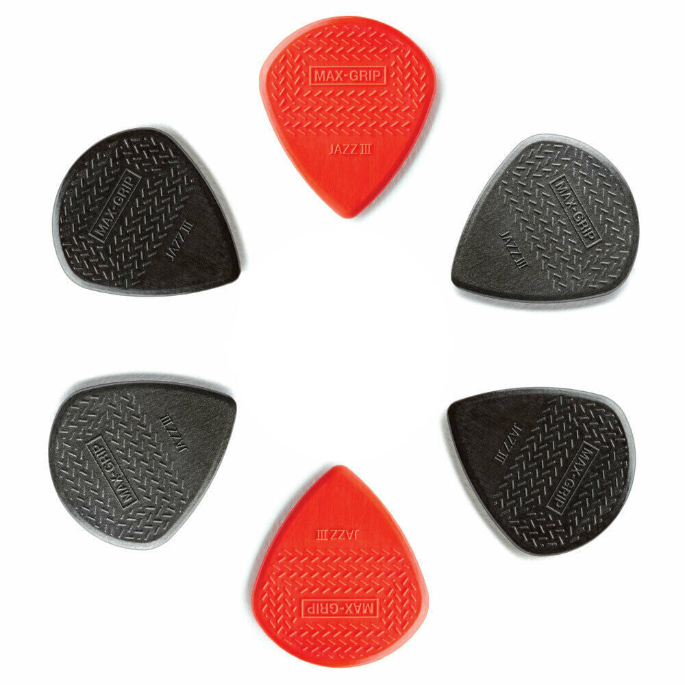 6 x Jim Dunlop Max Grip Jazz 3 Variety Gauge Guitar Picks Jazz III