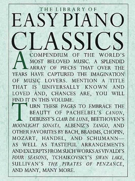 Library of Easy Piano Classics - Spiral Bound, 296 Pages, Piano Solo, Includes Clair de Lune, Pachelbel's Canon, and More