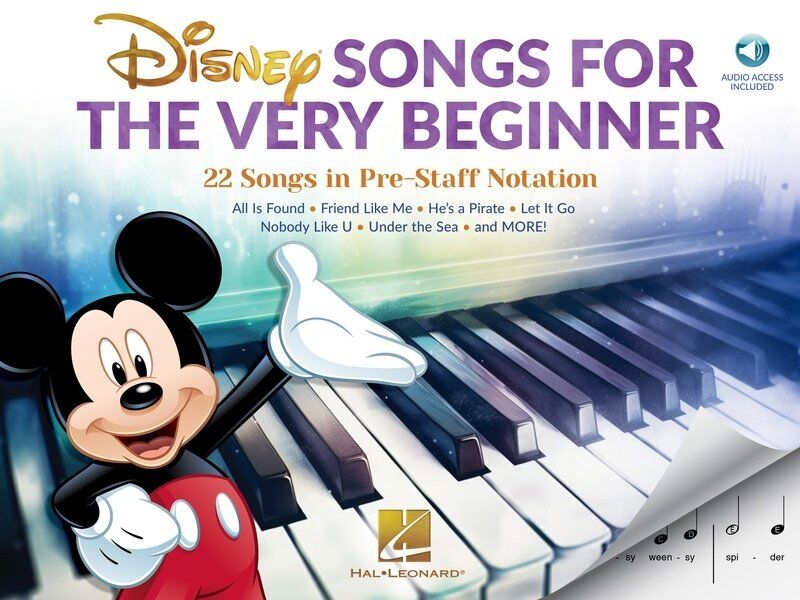 Disney Songs for the Very Beginner Piano Book by Hal Leonard, 48 Pages, Pre-Reading Format, Simplified Arrangements, Beginner Friendly