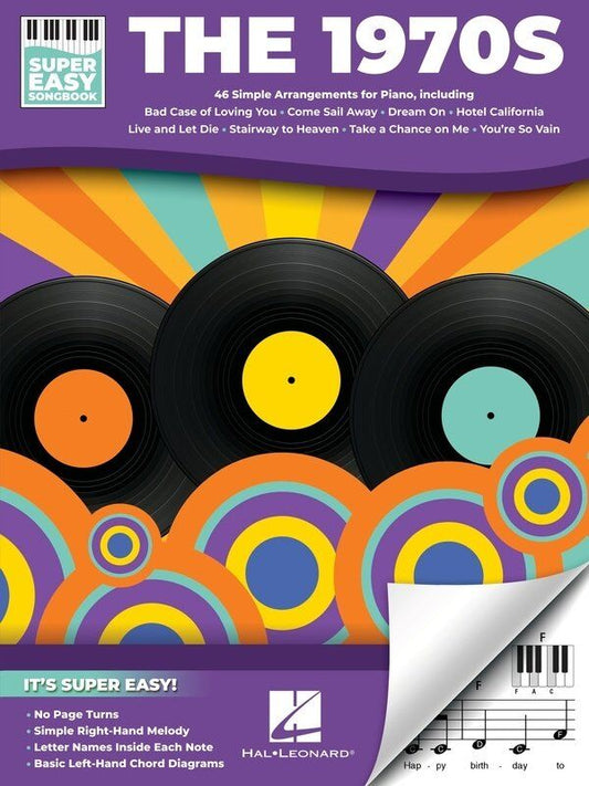 1970s Super Easy Songbook for Piano and Keyboard - 46 Simple Arrangements, E-Z Play Format, 96 Pages, Hal Leonard