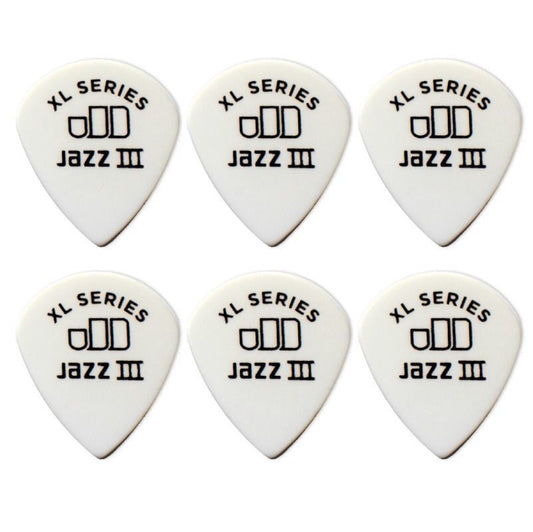 6 x Jim Dunlop Tortex Jazz 3 XL White 1.50mm Guitar Picks III 498R