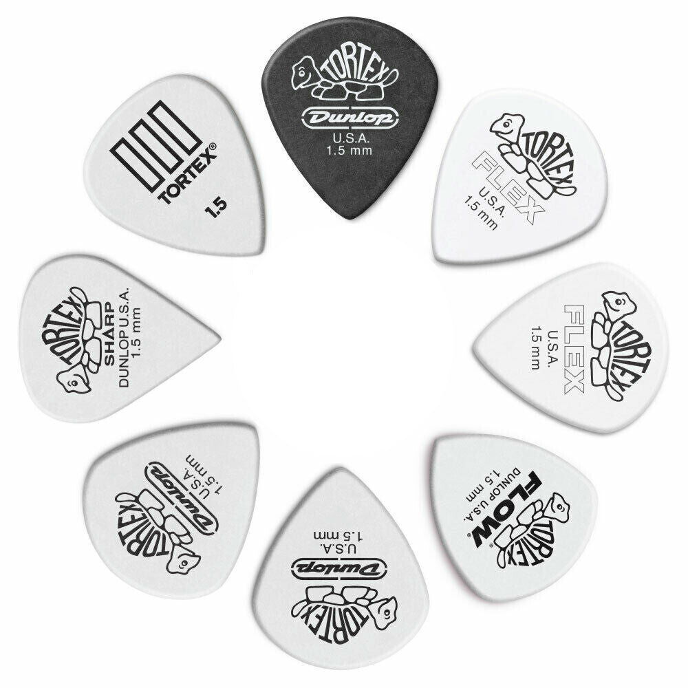 8 x Jim Dunlop Tortex 1.50mm Variety Guitar Picks Standard Flex Wedge