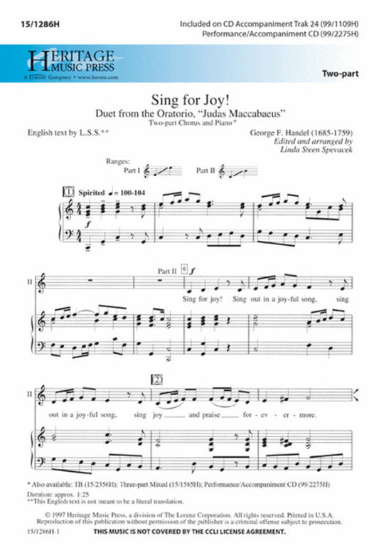 Sing For Joy Arr Spevacek 2 Part