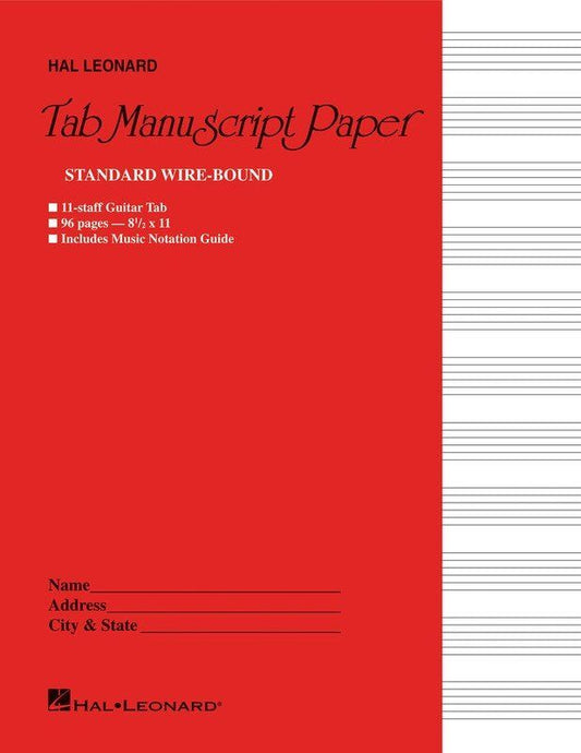 Guitar Tablature Manuscript Paper Wire-Bound - 96 Pages, 12 Staves per Page, 8.5 x 11 inches