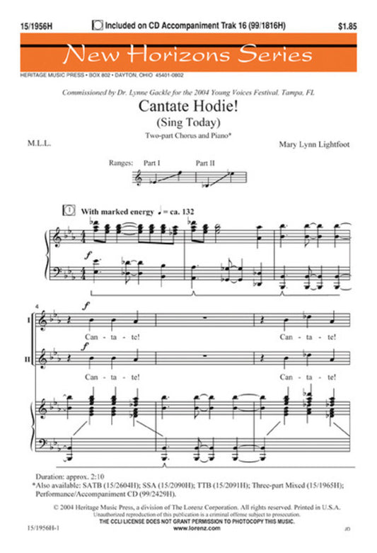 Cantate Hodie (Sing Today) 2 Part