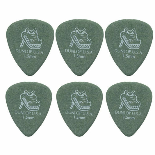 6 x Dunlop Gator Grip 1.50MM Gauge Guitar Picks Green