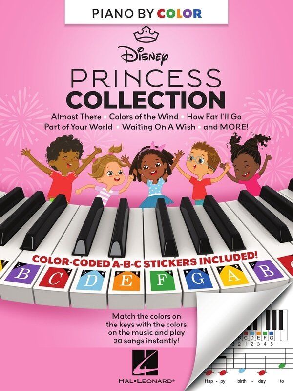 Piano by Color - Disney Princess Collection, Beginner Piano Book with 20 Songs, 48 Pages, Includes Stickers and Activities
