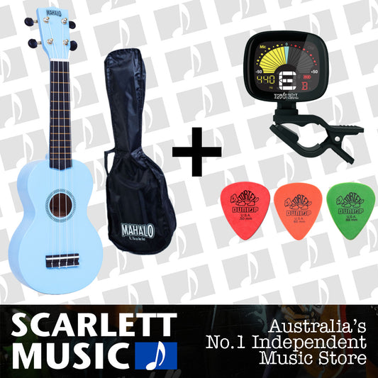MAHALO Light Blue Soprano Uke Ukulele MR1-LBU - w/FREE Gigbag.