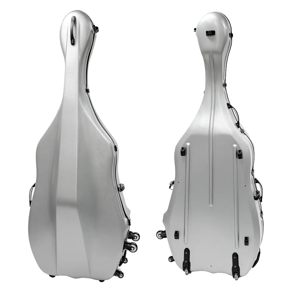 HQ Polycarbonate Double Bass Case Brushed Silver 3/4 - 14.5kg, Lightweight with Wheels and High-Quality Padding, Internal Measurements Included