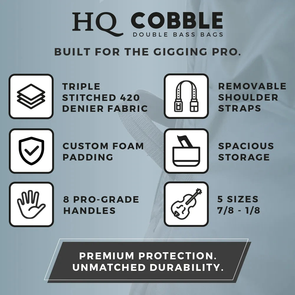 HQ Cobble Pro Grade Double Bass Bag Blue 1/2 Size — view 2