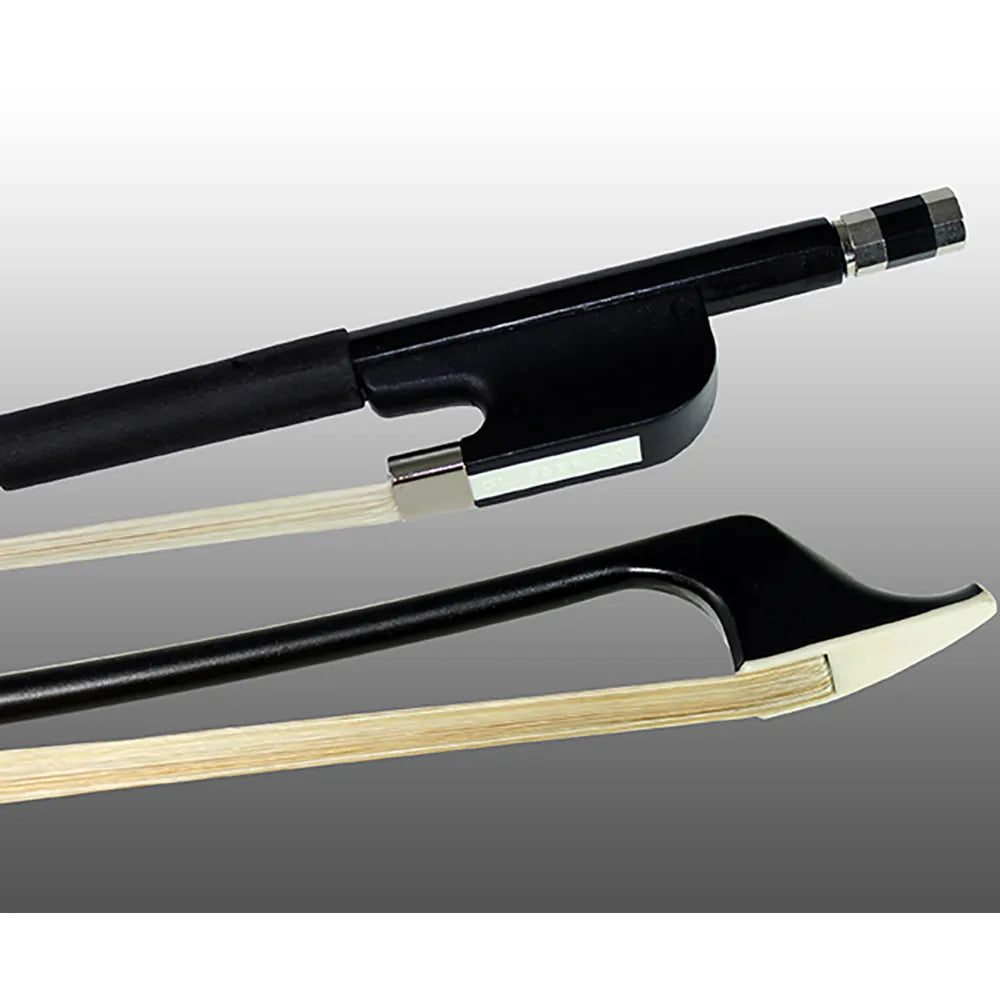 Glasser Double Bass Bow French Model 1/10, Fiberglass, Satin Black Finish, Genuine Horsehair, Leatherette Grip
