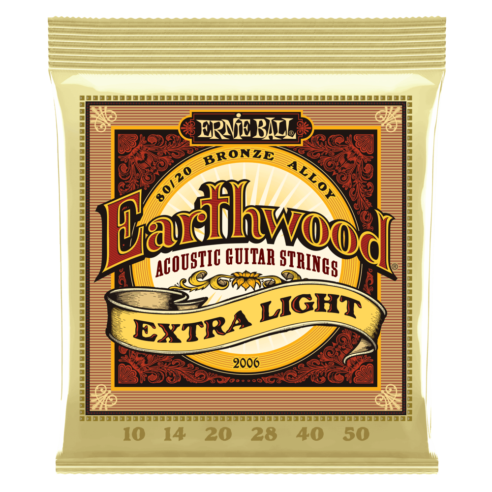 Ernie Ball Earthwood Extra Light 80-20 Bronze Acoustic Guitar Strings, 10-50 Gauge