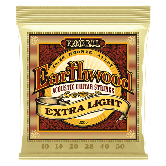 Ernie Ball Earthwood Extra Light 80-20 Bronze Acoustic Guitar Strings, 10-50 Gauge