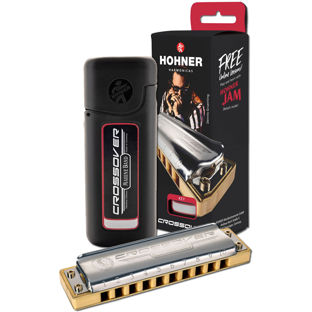 Hohner Marine Band Crossover Harmonica - Key of C, Professional Quality, Laminated Bamboo Comb, Airtight, Modern Tuning, Includes Zipper Case