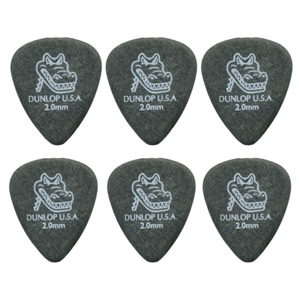 6 x Dunlop Gator Grip 2.00MM Gauge Guitar Picks 417R Plectrums Grey