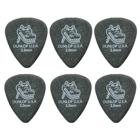 6 x Dunlop Gator Grip 2.00MM Gauge Guitar Picks 417R Plectrums Grey