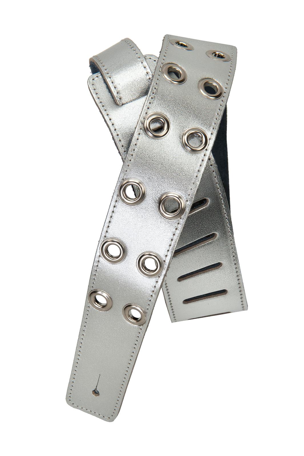 Planet Waves Embossed Silver Leather Guitar Strap, Grommets