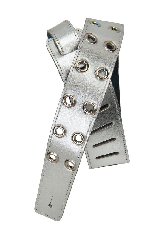 Planet Waves Embossed Silver Leather Guitar Strap, Grommets
