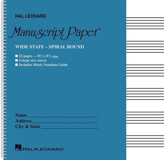 Manuscript Wirebound Wide Staff, 6-Stave 32-Page Aqua (Hal Leonard)