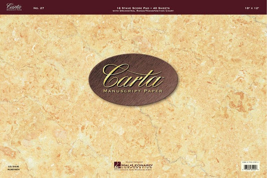 Carta Manuscript No. 27 Pro — 40 Sheets, 16-Stave Score Pad (Hal Leonard)