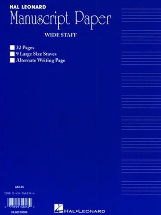 Wide Staff Manuscript 32pg, 9-Stave Interleaved — Blue (Hal Leonard Australia)