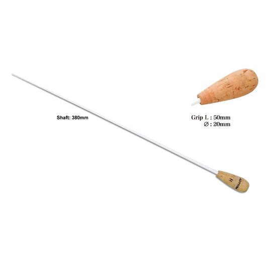Pickboy FT-150H Fibreglass Baton with Cork Grip - 380mm, 7.6g, Lightweight, White Plated Stem, Clear Safety Case
